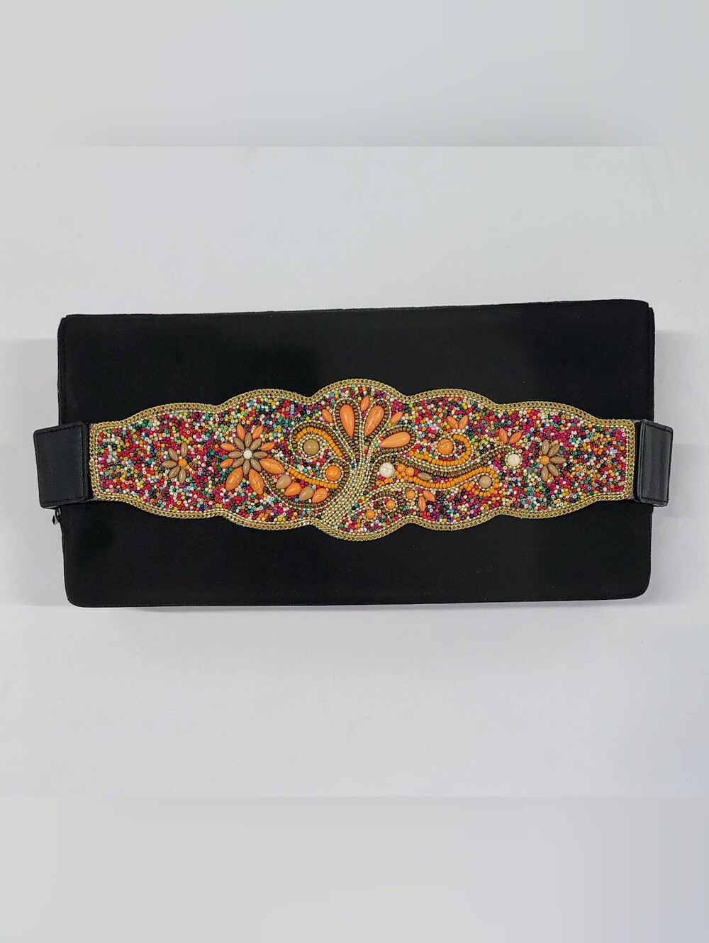 NEW Bohemian Style Embellished Multicolor Beaded Belt - Orange w/ Gold Accents